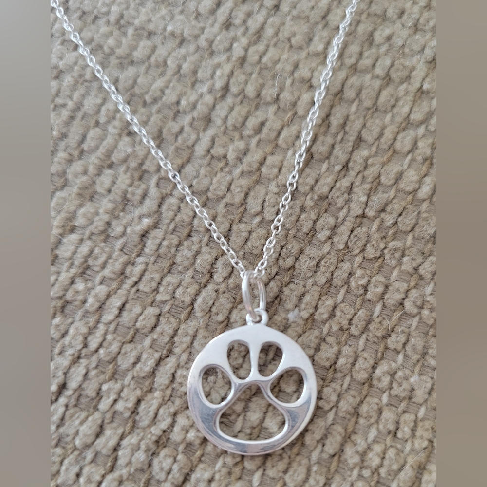 Silver Paw Print Pendant Necklace